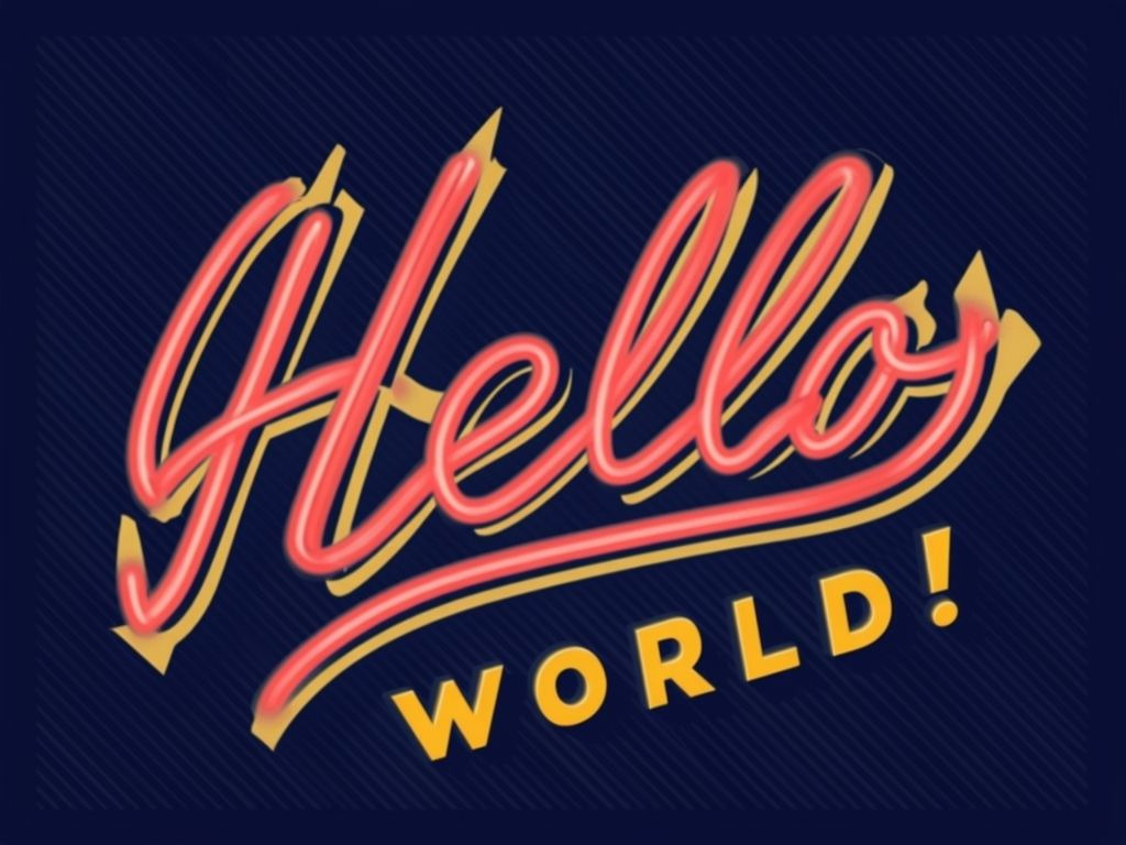 Hello World! in neon on navyblue background